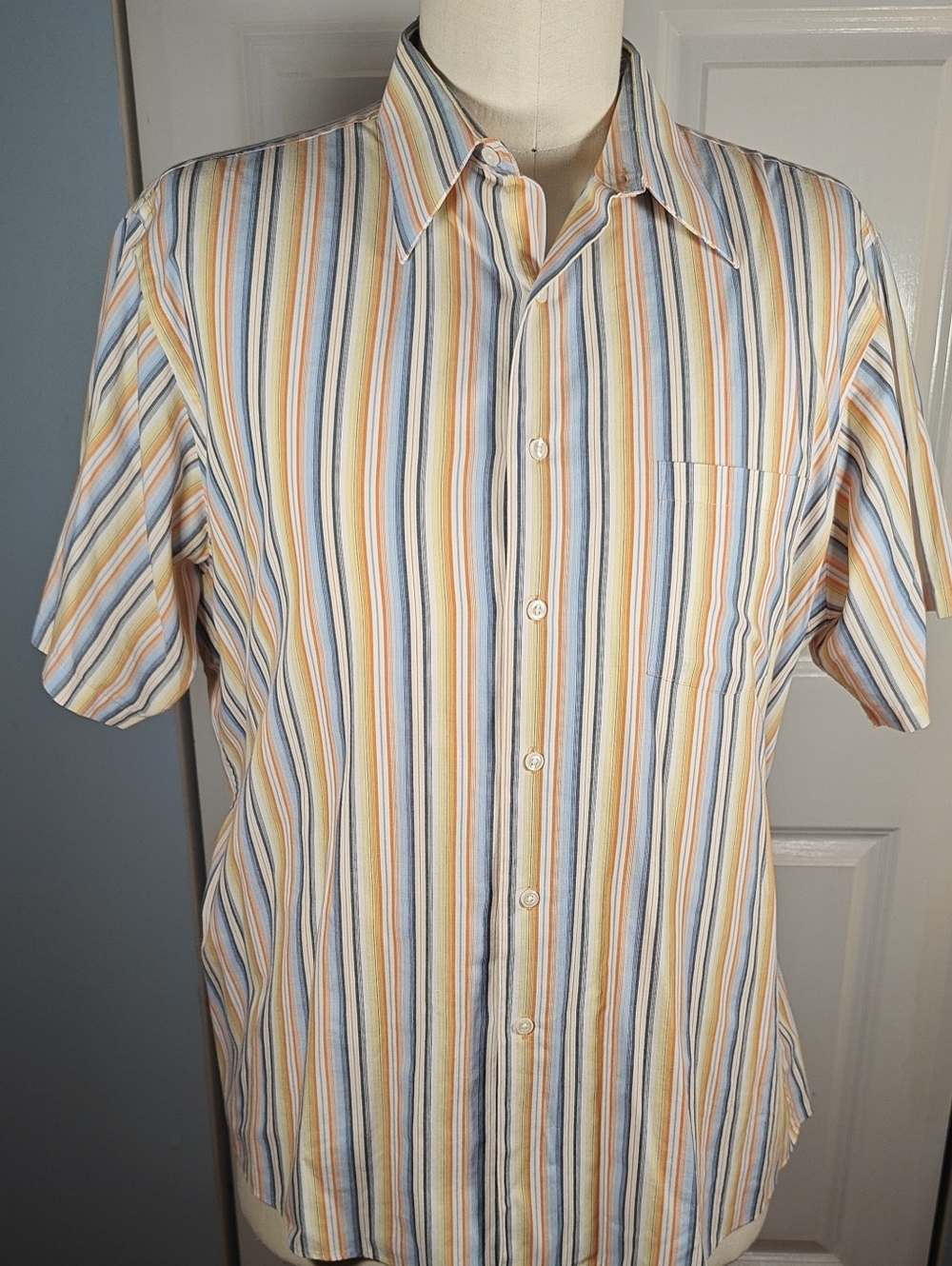 Arrow Men Vintage Striped Short Sleeve Button Down Shirt XXL